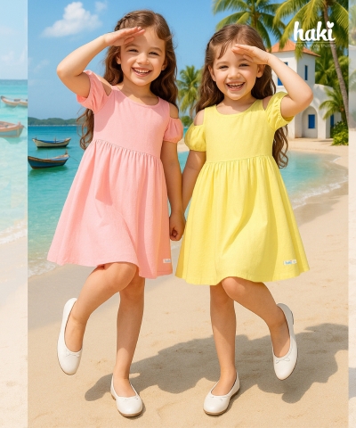 Váy bé gái cộc tay hở vai HK521