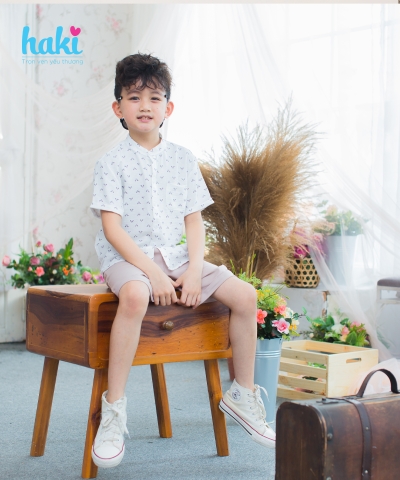 Áo sơ mi bé trai cổ tàu