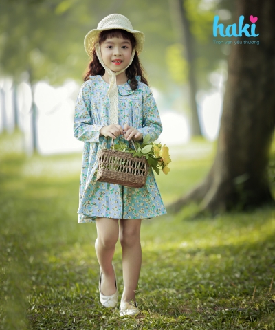 Váy dài tay cổ sen xếp li HK487