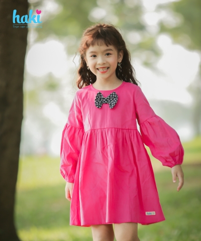 Váy nhung tay bồng HK496