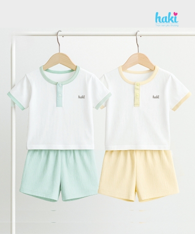 Bộ cộc tay cổ trụ phối màu vải sợi tre cao cấp BB023