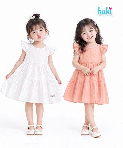 Váy bé gái nhún 3 tầng tay cánh tiên HK514