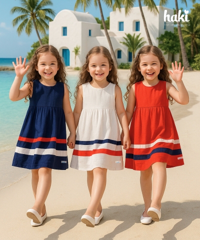 Váy bé gái sát nách, phối đáp 3 màu HK517