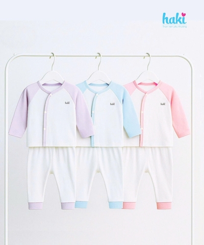Bộ sơ sinh cài chéo, tay raglan phối màu BB036