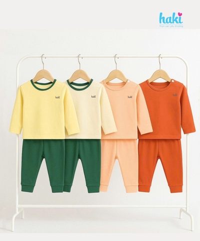 Bộ dài tay cài vai phối màu vải tre cao cấp BB042