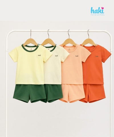 Bộ cộc tay cài vai phối màu vải tre cao cấp BB043