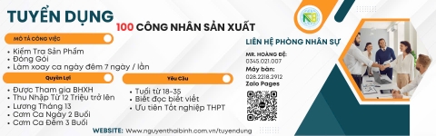 TUYỂN DỤNG GẤP 100 CÔNG NHÂN SẢN XUẤT
