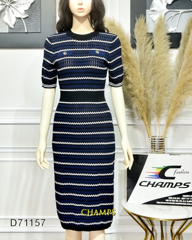 ĐẦM LEN XANH CHANEL PHA TRẮNG 71157