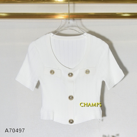 ÁO LEN GÂN TĂM TRẮNG NÚT NỔI CROPTOP 70497