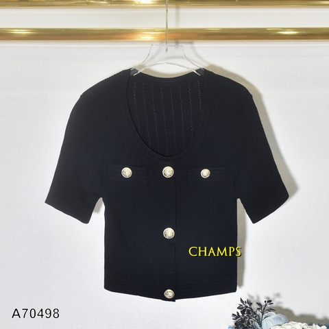ÁO LEN GÂN TĂM ĐEN NÚT NỔI CROPTOP 70498