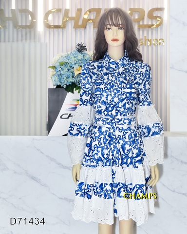 ĐẦM XÔ HOA VĂN XANH 71434