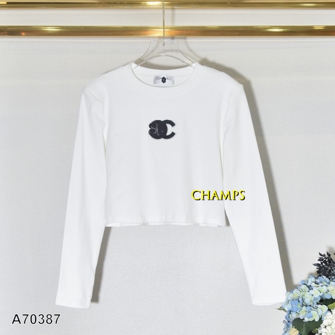 ÁO THUN TRẮNG CHANEL NỔI ĐEN TAY DÀI 70387