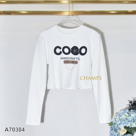 ÁO THUN LỬNG CHANEL TRẮNG COCO TAY DÀI 70384