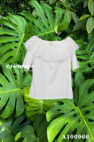 ÁO THUN TRẮNG VAI TRỄ PHỐI REN 100966