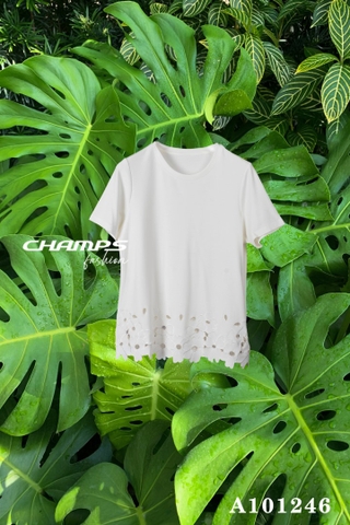 ÁO THUN XỐP TRẮNG LAI HOA LAZE 101246