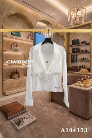 ÁO SƠ MI PHỐI THUN CHANEL TRẮNG 104173