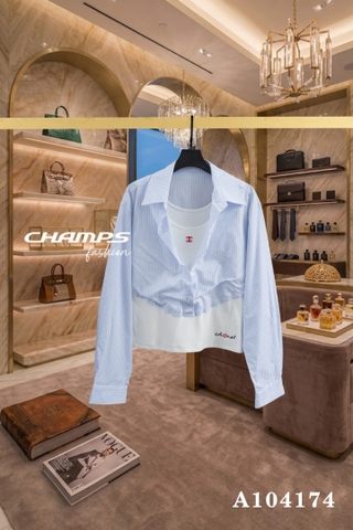 ÁO SƠ MI PHỐI THUN CHANEL XANH 104174