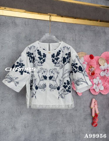 ÁO XÔ THÊU XANH LAI REN 99956