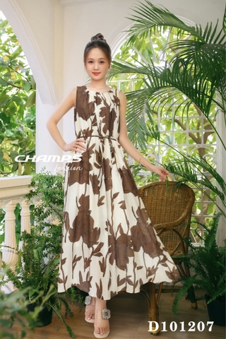 ĐẦM SUÔN KEM HOA NÂU SÁT CÁNH DN 101207