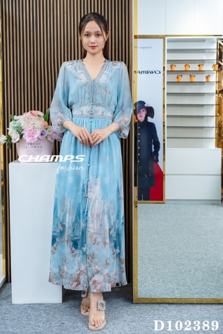 ĐẦM LỤA DÀI CAMILLA XANH BIỂN 102389