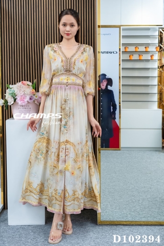 ĐẦM LỤA DÀI CAMILLA VÀNH CHÂN HOA VĂN 102394