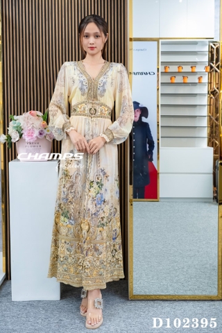 ĐẦM LỤA DÀI CAMILLA VÀNG NÂU 102395
