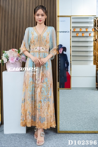 ĐẦM LỤA DÀI CAMILLA XANH BIỂN 102396