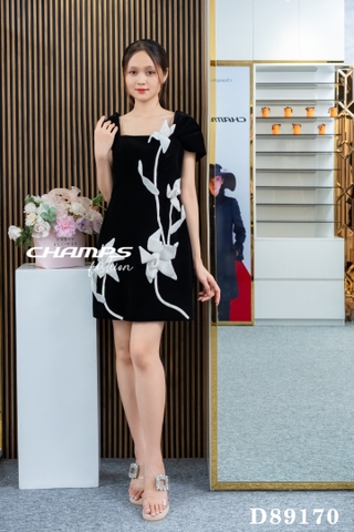 ĐẦM NHUNG VAI TRỄ ĐÍNH HOA 89170