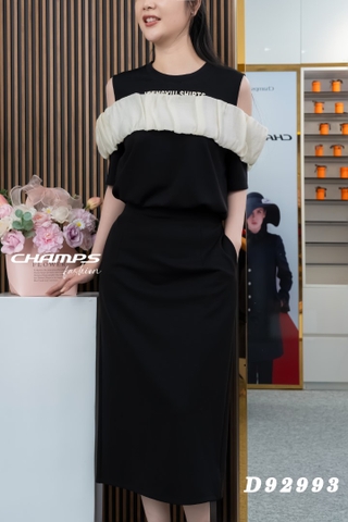 ĐẦM THUN ĐEN PHỐI KEM 92993