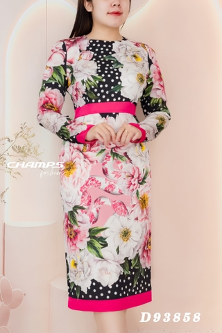 ĐẦM LỤA HOA TAY DÀI D&G 93858