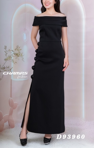 ĐẦM DẠ HỘI ĐEN DÀI HOA BÊN HÔNG 93960