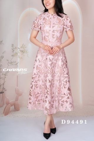 ĐẦM HỒNG REN DA XÒE DÀI 94491