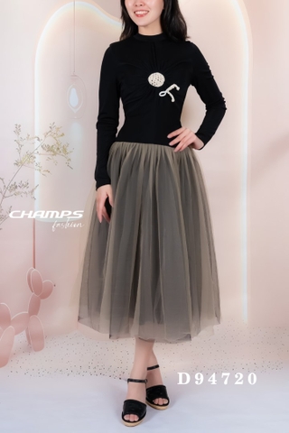 ĐẦM THUN ĐEN PHỐI KEM 94720