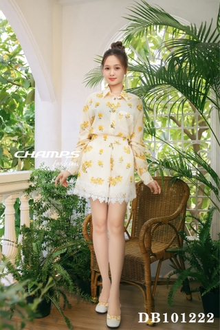 BỘ SHORT XÔ HOA VÀNG 101222