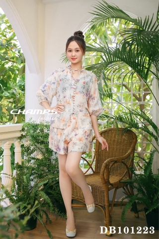 BỘ SHORT XÔ HOA KEM 101223