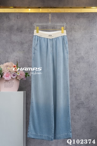 QUẦN SUÔN JEAN XANH MIU LƯNG REN 102374