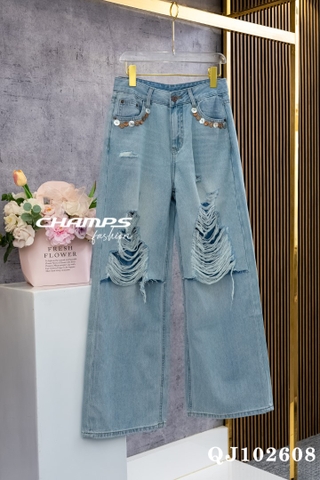 QUẦN JEAN SUÔN XANH RÁCH 102608