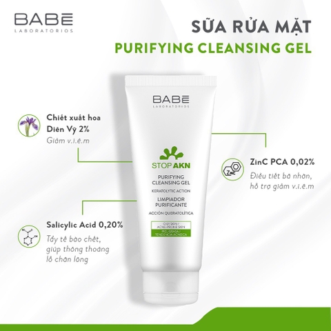 Sữa rửa mặt BABE Stop AKN Purifying Cleansing Gel 200ml