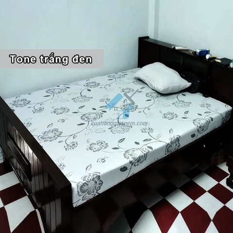 Áo bọc nệm cao su 2 mặt vải gấm thun dệt kim tone trắng đen