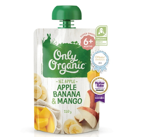DINH DƯỠNG TRÁI CÂY NGHIỀN HỮU CƠ  TÁO, CHUỐI & XOÀI CHO BÉ TỪ 6 THÁNG “ONLY ORGANIC” - ONLY ORGANIC APPLE BANANA & MANGO