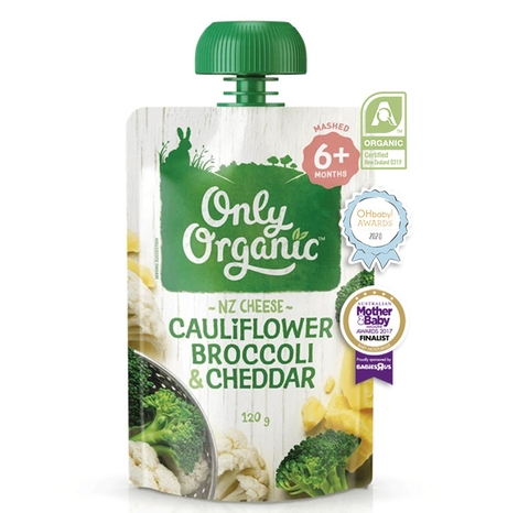 DINH DƯỠNG RAU CỦ NGHIỀN HỮU CƠ  BÔNG CẢI XANH  & PHÔ MAI CHEDDAR CHO BÉ TỪ 6 THÁNG " ONLY ORGANIC"  - ONLY ORGANIC CAULIFLOWER BROCCOLI & CHEDDAR