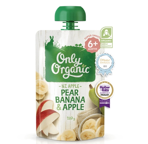 DINH DƯỠNG TRÁI CÂY NGHIỀN HỮU CƠ  LÊ, CHUỐI & TÁO CHO BÉ TỪ 6 THÁNG “ONLY ORGANIC” - ONLY ORGANIC PEAR BANANA & APPLE