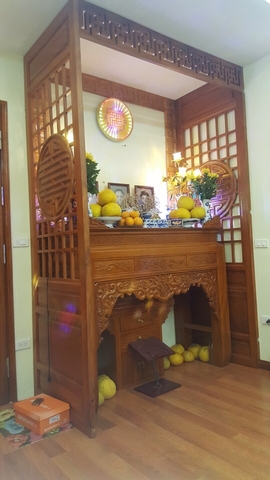 vách ngăn  phòng thờ gỗ hương đỏ diện tích 12m2