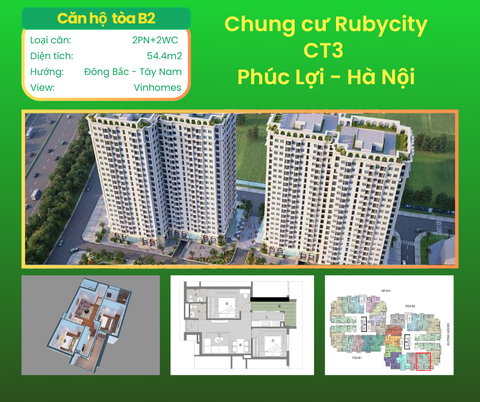 BÁN CHUNG CƯ RUBYCITY CT3 Phúc Lợi 54m2 2 NGỦ 2 WC Full đồ nội thất. Giá 3.x tỷ.