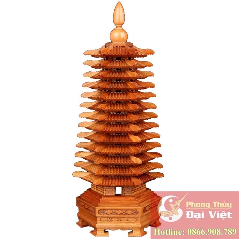 Tháp văn xương gỗ đào 13 tầng 28cm