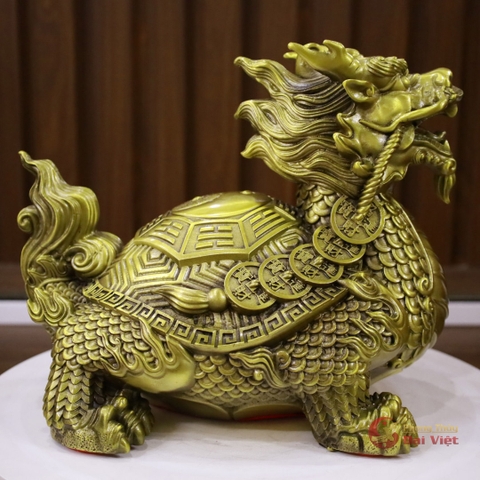 Long quy bát quái ngậm ngũ đế đồng nguyên chất 26x18x21cm - 3.8kg - PVN776