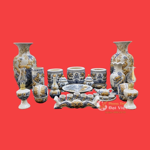 Bộ đồ thờ men rạn đắp nổi cao cấp MS3