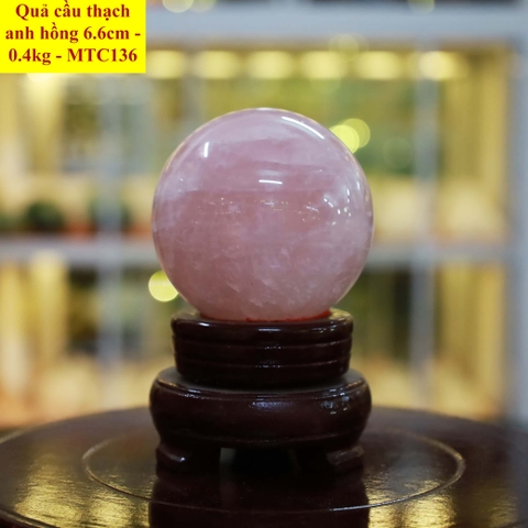 Quả cầu thạch anh hồng tự nhiên ĐK 6.6cm - 0.4kg - MTC136
