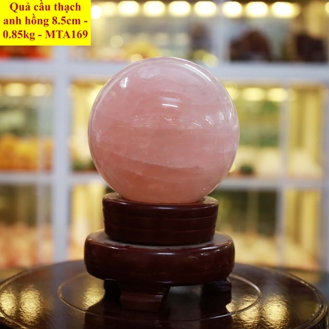 Quả cầu thạch anh hồng tự nhiên ĐK 8.5cm - 0.85kg - MTA169