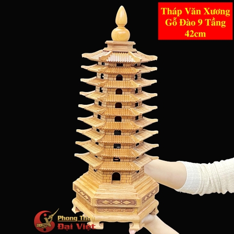 Tháp Văn Xương Gỗ Đào 9 Tầng 42cm